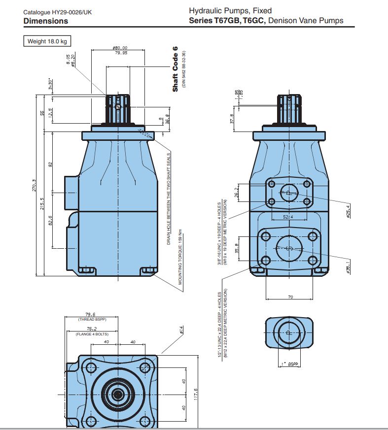 Parker Denison PTO Vane pump T6GC B17 6R02 A101