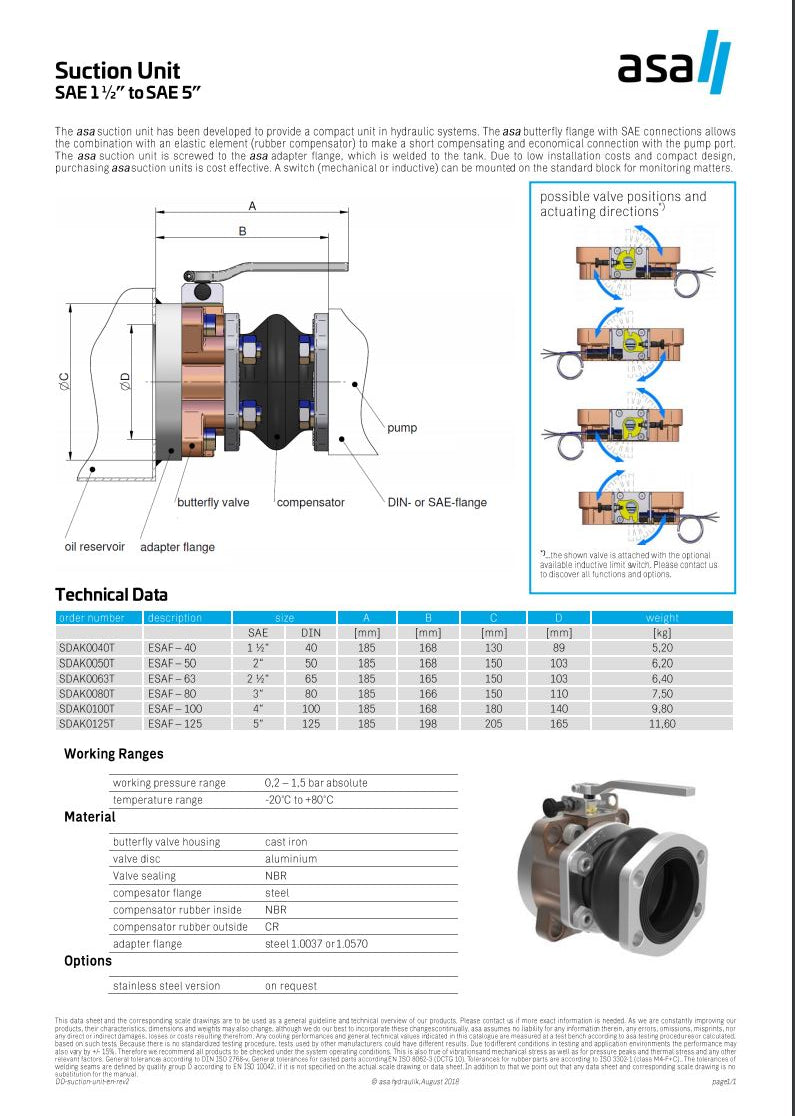 ASA SAE 5" -DIN125 -AF125 Butterfly Suction unit SDAK0125T - Unwin Hydraulic Engineering