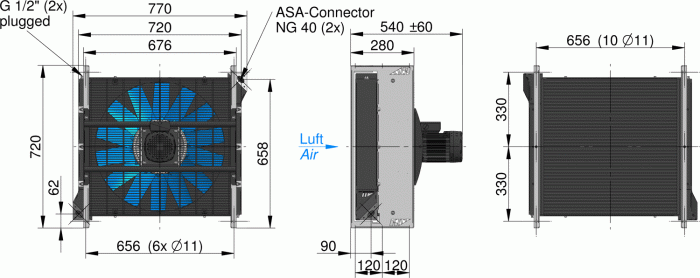 ASA0367 AC Oil Air Blast Oil Cooler ASA0367AA47L Low Noise Version - Unwin Hydraulic Engineering