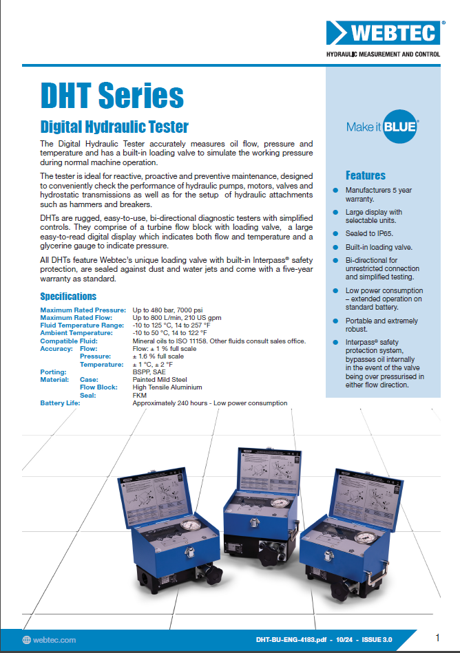 Webtec DHT04-B Digital Hydraulic Test Unit 1" BSP Ports  10-400 L/min