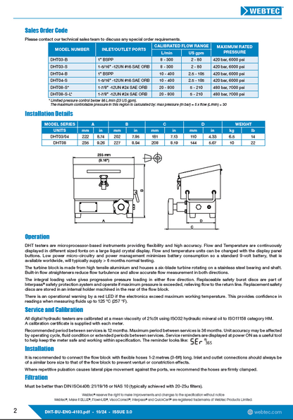 Webtec DHT04-B Digital Hydraulic Test Unit 1" BSP Ports  10-400 L/min
