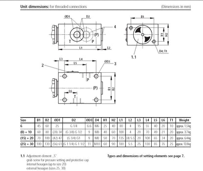 DBDS6G1X/315 Rexroth Relief Valve Assembly with G1/4" BSP ports 315Bar
