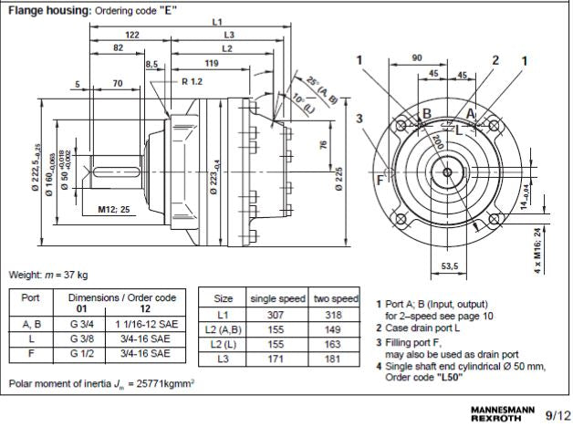 MCR5E680L50Z30B4M 680cc/rev Hydraulic motor wih brake