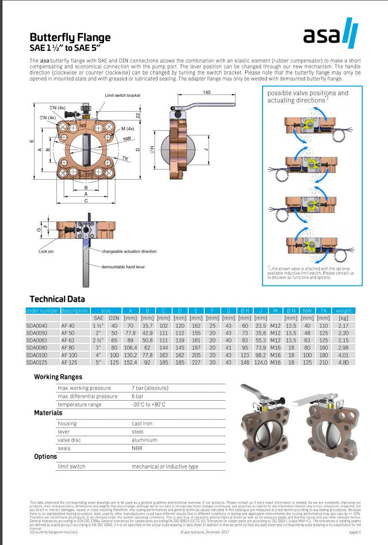 ASA SAE 5" -DIN125 -AF125  Butterfly Flange / Valve SDA0125 - Unwin Hydraulic Engineering