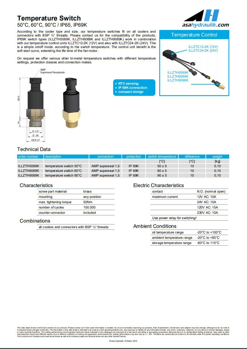 ASA  ILLZTH9069K 90 Deg Temperature Switch - Unwin Hydraulic Engineering