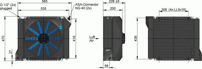 ASA0177 DC Oil  Air Blast Oil Cooler ASA0177AD01 12 Volt - Unwin Hydraulic Engineering